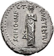 Q. Caecilius Metellus Pius Scipio (47-46 BC). AR denarius (20mm, 3.83 gm, 9h). Crawford 460/4. Toned. Extremely Fine. Estimate: $4,500-5,500. Realized $27,600.