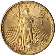 Lot 1383: 1908-S $20 Double Eagle. Sold for $18,720.