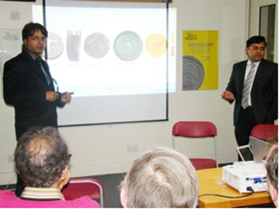 Ujwal Saha and Akshay Jain presenting their lecture on Gupta coins at the ONS meeting at the British Museum, London, November 2011.