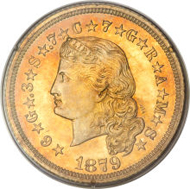 4961: 1879 Flowing Hair Stella, Judd-1635, PR64. Realized: $184,000.