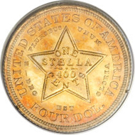 4961: 1879 Flowing Hair Stella, Judd-1635, PR64. Realized: $184,000.