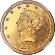5165: 1887 $10 PR65 Cameo NGC. Ex: Miller Collection. Realized: $120,750.
