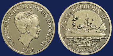 The coin is of the same size and alloy as the ordinary circulating 20-krone coin. The obverse side of the coin carries the portrait of Danish Queen Margrethe II.