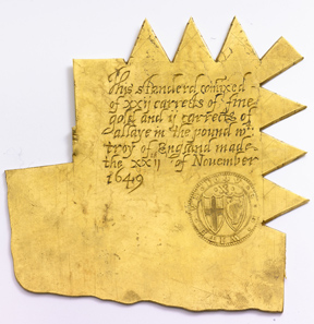 A so-called trial plate from 1649 to test the colour of the freshly minted gold coins to ensure its correct composition.