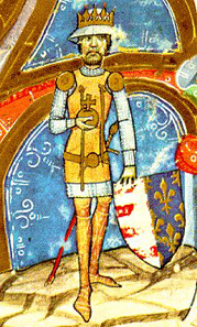 Charles I of Hungary from Chronicon pictum, Marci de Kalt, Chronica de gestis Hungarorum (Képes Krónika), Széchényi Nationalbibliothek, Budapest. Source: Wikipedia.