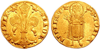 Florentine gold florin. 1252-1422. 20mm. 3.49 g. Nerio Lippo, mintmaster. Struck second Semester 1347. Source: (C) Classical Numismatic Group, Inc. http://www.cngcoins.com license: http://creativecommons.org/licenses/by-sa/3.0/deed.en