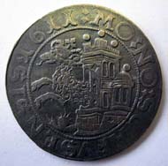 SCHAFFHAUSEN. Dicken 1611. MO NO SCAFVSENSIS 1617 Coat of arms of Schaffhausen: Ram jumping from a tower. Rv. DEVS SPES NOSTRA EST Double-headed eagle. © Museum zu Allerheiligen / Schaffhausen.