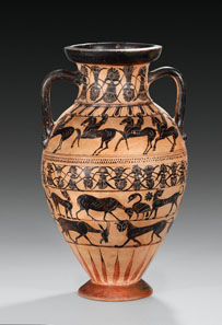 24 WALTZ COLLECTION. Tyrrhenian neck-amphora of the Castellani Painter. 560-550 BC. H. 40.3 cm. Estimate: 15,000 / Final Price: 115,000 EUR.