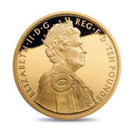 Great Britain / 10 GBP / 5oz .999 gold / 156.295 g / 65.00 mm / Design: Ian Rank-Broadley FRBS / Mintage: 250.