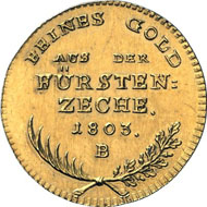 A 213, Lot 5035: PRUSSIA. Frederick Wilhelm III (1797-1840). Ducat 1803 B. Yield. Divo/S. 157. Fb. 2420. Müseler 49.1/13. Schl. 554.2. Second known specimen, FDC. Estimate: 75,000 EUR. Hammer price: 160,000 EUR.
