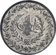 A 210, Lot 1722: OTTOMAN. Mahmûd II. 1223-1255 H. New beshlik 1223 H. Ölçer -; KM -. RRR, perfect strike. Extremely fine. Estimate: 2,000 EUR. Hammer price: 7,500 EUR.