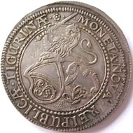 Zurich taler overstruck on wasertaler - traces of the original issue are clearly visible, particularly on the obverse. © Sturzenegger Stiftung / Museum zu Allerheiligen / Schaffhausen.