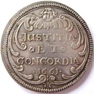 Zurich taler overstruck on wasertaler - traces of the original issue are clearly visible, particularly on the obverse. © Sturzenegger Stiftung / Museum zu Allerheiligen / Schaffhausen.