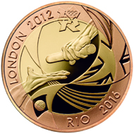 Great Britain / 2 GBP / 22 carat yellow gold (inner) and 22 carat red gold (outer) / 15.976 g / 28.40 mm / Design: Jonathan Olliffe (reverse) and Ian Rank-Broadley (obverse).
