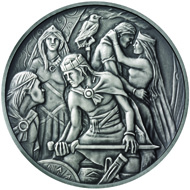 Masterpiece Medal in silver: .999 silver / 250 g (appr.) / 80 mm (appr.) / Design: Lee Robert Jones / Mintage: 500.