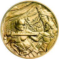 Masterpiece Medal in gold: .999 gold / 313 g (appr.) / 65 mm (appr.) / Design: Lee Robert Jones / Mintage: 25.