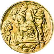 Masterpiece Medal in gold: .999 gold / 313 g (appr.) / 65 mm (appr.) / Design: Lee Robert Jones / Mintage: 25.