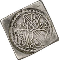 Johann Georg of Brandenburg. Uniface Quarter-Thaler Klippe of 20 Kreutzers. EuL 450. From Gorny & Mosch Auction 183 (2009), 5209.