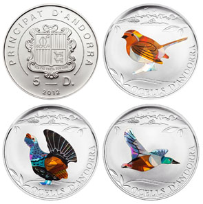 Andorra, each: 5 Diners / 2012 / silver .925 / 20 g / 38.61 mm / Mintage: 2,500.