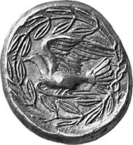 SIKYON. Stater, ca. 390 BC. Chimaira r. Rev. Dove flying l. in wreath of olive twigs. 12.10 g. SNG Lockett 2323.