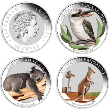 Each coin: Australia / 0.5 AUD / 1/2oz 999 silver / 15.591 g / 36.60 mm / Mintage (set): 5,000.