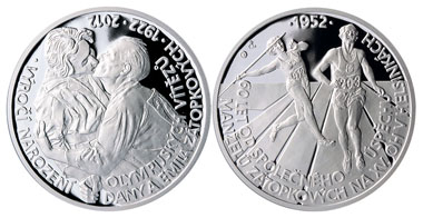 The Zátopek medal: .999 silver / 37 mm / 31.1 g / design: Petr Horák / mintage: 1,000.