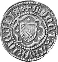 Zurich. Stamping of the city. Plappart, 1425-1440. Zurich coat of arms in a quatrefoil. Rev. Eagle.