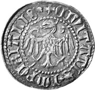 Zurich. Stamping of the city. Plappart, 1425-1440. Zurich coat of arms in a quatrefoil. Rev. Eagle.
