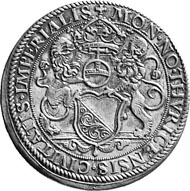 Zurich. Thaler undated, minted under mint master Hans Jakob I. Stampfer (Mint master 1558-1563). Two lions hold a coat of arms, an orb and a crown. Rev. Imperial eagle.