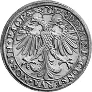 Zurich. Thaler undated, minted under mint master Hans Jakob I. Stampfer (Mint master 1558-1563). Two lions hold a coat of arms, an orb and a crown. Rev. Imperial eagle.