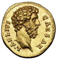 Aureus with the bust of Aelius Verus, Roman, 137 AD.
