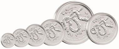 Australia / 9999 silver / Denominations: 0.5 AUD / 1/2oz / 15.591 g / 36.60 mm // 1 AUD / 1oz / 31.135 g / 45.60 mm / Mintage: 300,000 // 2 AUD / 2oz / 62.270 g / 55.60 mm // 8 AUD / 5oz / 155.673 g / 65.60 mm // 10 AUD / 10oz / 311.347 g / 85.60 mm // 30 AUD / 1 kilo / 1,001.002 g / 100.60 mm // 300 AUD / 10 kilo / 10,010.000 g / 221.00 mm / Mintage: 200. Mintage if not otherwise indicated: unlimited.