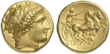 Philip II. Gold stater, Pella, 340-328. From Künker auction 216 (2012), 251.