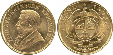 901: Colonial Gold Issues. SOUTH AFRICA. Zuid Afrikaansche Republiek Issues. The Extremely Rare Single Shaft Pond of 1892. ZAR, President Kruger, Gold Pond, 1892. Estimate: 20,000-25,000 GBP. Realized: 32,000 GBP.