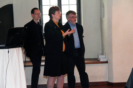 Ursula Kampmann and Kurt Wyprächtiger present the first paper, in the background Björn Schöpe who moderated the discussion. Photo: Münze Hall.