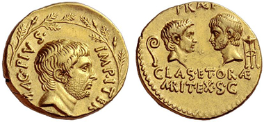105: Aureus, Sextus Pompey. Estimate: CHF 100,000. Realized: CHF 240,000.
