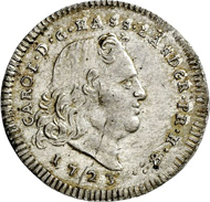 Charles I 1/8 reichsthaler 1723, Kassel. Rv. The crowned Hessian lion stands on a pedestal assigned with an