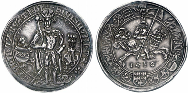 Sigismund the Wealthy (1446-1496). Guldiner 1486, Hall. From Künker 201 (2012), 379.