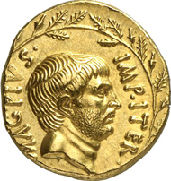 No. 546. SEXTUS POMPEIUS MAGNUS PIUS (Roman Republic). Aureus, Sicily. Head of Sextus Pompeius. Rev. Head of his father, Gnaeus Pompeius, across from him, the head of his brother. Cr. 511/1. Very rare. Ex Naville, Lucerne 18.-20.6.1925, 174 (Slg. H. C. Levis). Extremely fine to FDC. Estimate: 40,000 EUR. Final Price: 161,000 EUR.