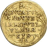 No. 3555: ULM. Ducat, undated (1647). Fr. cf. 3480. Extreme rare. Very fine. Estimate: 15,000 EUR. Final Price: 27,600 EUR.