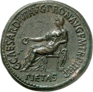 This fantastic example of a well-known bronze issue of Caligula is estimated at 100,000 francs in the upcoming Numismatica Genevensis auction, which will take place on November 27 and 28, 2012. This is without a doubt the finest known specimen of this issue.