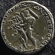 Hercules and the Lernaean Hydra. Revers of a bronze coin, Nicopolis ad Istrum, Macrinus (217-218 CE). KIKPE Collection.