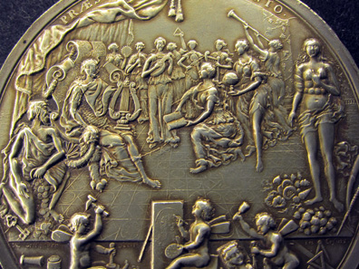 Detail of a silver medal by Nikolaus Seeländer showing an allegory of how the Gotha coin cabinet was installed by Duke Fredrick II, 1713. Photo: KW.
