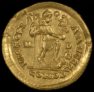 One of the solidi issued for Arcadius from the western mint of Milan. (c) St Albans Museums Service.