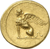 321: Augustus, 27 BC-14 AD. Aureus, 19-18, Pergamum. RIC cf. 82, 511var. Calicó 157 (same dies). Rare. Extremely fine. Estimate: 75,000 CHF. Hammer price: 240,000 CHF.