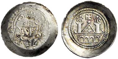 1032: Gorizia (Tyrol and Northern Italy). Engelbert III, 1187-1220, and Meinhard II, 1187-1232. Denarius, Lienz. Rizzolli, CNTM/LI2 (L2). Extremely fine. Starting price: 3,000 euros. Hammer price: 8,000 euros.