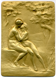 F. de Vernon, Premier baiser, no year. Gilded copper.