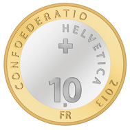 Switzerland / 10 CHF / aluminium-bronze and copper-nickel / 33mm / 15g / Design: Sylvia Bühler / Mintage: 92,000 (Uncirculated) resp. 11,500 (Proof).