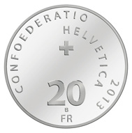 Switzerland- 20 CHF / .835 silver / 33mm / 20g / Design: Angelo Boog / Mintage: 50,000 (Uncirculated) resp. 7,000 (Proof).