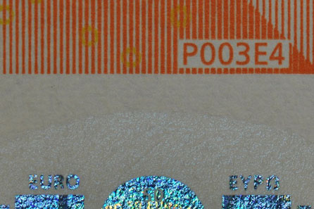 Detail of a 50 euro banknote (printer identification code). Source: Wikipedia.